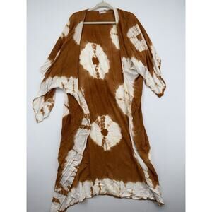 Free People Spellbound Tie Dye Kimono Mustard, Yellow Viscose Boho Beach Cover U